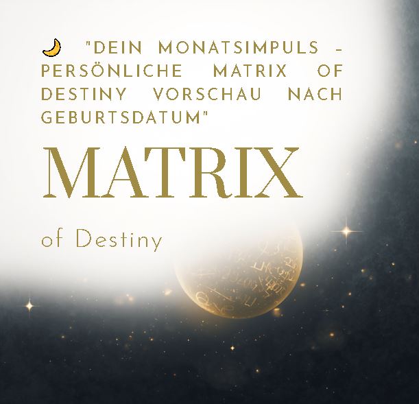 Leuchtende Kristallkugel mit mystischem Monatskalender, Sacred Geometry Symbolen und Matrix-Zahlen im Inneren, goldenes und silbernes Licht, Sterne und Nebel – Dein Monatsimpuls persönliche Matrix of Destiny Vorschau nach Geburtsdatum