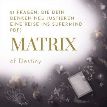 Flat Lay PDF 21 Fragen Supermind – offenes Journal mit Zahl 21, Kristallen, weißen Kerzen, Sacred Geometry und goldenem Licht auf dunklem elegantem Hintergrund